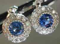 SOLD....Gemstone Earrings: Sapphire and Diamond Halo Dangle Bright Blue R2289