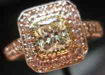 SOLD....Halo Diamond Ring: Amazing Pink Gold Pink Diamond Set with Faint Yellow Square Radiant R1894
