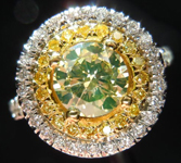 SOLD....Diamond Halo Ring: .91 Fancy Light Greenish Yellow Round Diamond VS1 GIA  Double Halo R2347