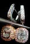 SOLD....Diamond Earrings: Old Style Cushion and Pink Diamond Dangle Earrings R2596