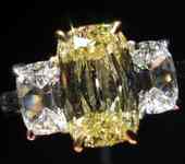 SOLD.....Three Stone Ring: 1.71 GIA FancyYellow Cushion Ring RARE- Icy white sides R2681 