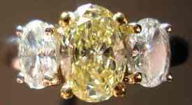 SOLD....Three Stone Diamond Ring: .74ct Fancy Yellow Oval Colorless Sides GIA SAM SPADE SPECIAL R2699