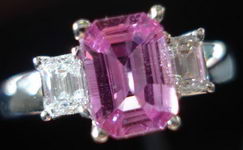 SOLD....Sapphire Diamond Ring: Hot Pink Sapphire colorless Diamonds - all emerald cut R2790