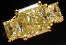 SOLD....Three Stone Diamond Ring: 1.83ct Fancy Light Yellow VVS2 GIA Radiant- 3.00ct Tw R2831
