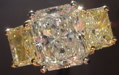 SOLD....Three Stone Diamond Ring: 3.03ct K/SI2 Radiant Diamond GIA Yellow Side Radiants R2852