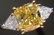 SOLD.....Three Stone Diamond Ring:  1.64 Fancy Brownish Yellow Cushion- GIA Step Cut Shields, look like Trills plat R2959