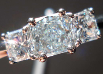 SOLD.... Three Stone Diamond Ring:.43ct Natural Light BLUE Square Radiant DIamond VS2 GIA Platinum w F color sides R3183