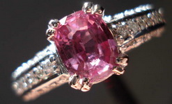 SOLD.....Sapphire and Diamond Ring: 1.23ct Pink Antique Cushion NIce cut and Sparkle R3196
