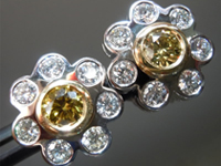 SOLD....Diamond Earrings: .Round Fancy Brownish Greenish Yellow GIA Daisy Ear studs R3280
