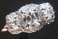 SOLD....Halo Diamond Ring: .65ct TW Daussi Three Stone Cushion micro set 18kt white gold R3350