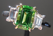 SOLD......Three Stone Ring: 1.16ct Emerald Cut Tsavorite and Trapezoidal Diamonds R3510