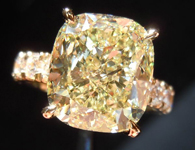 SOLD....Diamond Ring: 4.59ct Cushion Cut Fancy Light Yellow SI2 Diamond Studded Ring with Shaped Prongs R3566