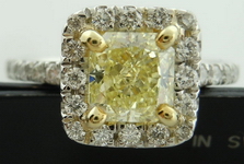 SOLD....Halo Diamond Ring: 1.02 Fancy Light Yellow VS1 Radiant Diamond GIA affordable custom made R3572