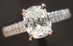 SOLD....Diamond Ring: .84ct I/VVS2 Daussi Cushion Diamond GIA Double Row Diamond Shank R3629