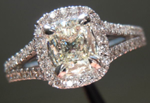 SOLD....Diamond Halo Ring: .51ct M SI1 Daussi Cushion Cut Diamond Split Shank Full of Sparkle R3633