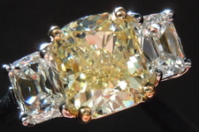 SOLD....Three Stone Diamond Ring: 2.02ct Cushion Cut Fancy Light Yellow SI2 with Daussi Cushions R3634