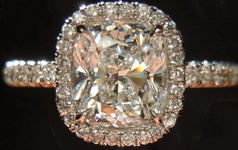 SOLD....Halo Diamond Ring: 1.10ct Cushion Cut E/VVS2 GIA Plat "Uber Ring R3727