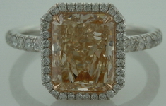 SOLD......Halo Diamond RIng: 2.05ct Radiant Cut Light Yellow-Brown "Uber" Halo Pink gold Interesting color R3744