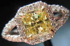 SOLD.... Halo Diamond Ring: .66ct Fancy Yellow Radiant Split Shank 18kt GIA R3817