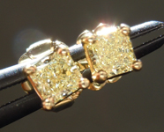 SOLD.....Diamond Earrings: .36ct tw Fancy Light Yellow Radiant Cut Diamond Studs 18kt R3843