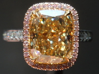 SOLD.... Halo Diamond Ring: 4.09ct Cushion Cut Fancy Brownish Yellow VS1 GIA Pink Diamond UBER Ring R3861