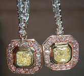 SOLD......Diamond Halo Earrings: Fancy Light Yellow "Pink Lemonade" Diamond Lever Backs Bezel Set R3838