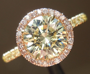 SOLD....Yellow Diamond Ring: 1.23ct Round Brilliant W-X SI1 GIA Pink Diamond Halo R4023