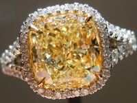 SOLD....Halo Diamond Ring: 2.68ct Fancy Light Yellow VVS2 Cushion UBER set GIA R4078