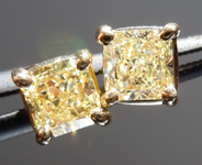 SOLD....Diamond Earrings:  .77ctw Y-Z, Natural Light Yellow Radiant Cut Diamond Earrings 18K Gold R3999