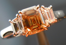 SOLD....Three Stone Diamond Ring: 1.11ct Emerald Cut Fancy Yellowish Brown SI2 Handmade Fluid Design R4127