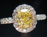 SOLD.....Diamond Halo Ring: .71ct Cushion Cut Fancy Intense Yellow VS1 GIA Platinum and 18K YG R4152