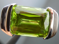 SOLD...Peridot Ring: Precision Cut 6.09ct Peridot Cushion Cut Bold Design 18K White Gold R4195