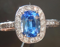 SOLD...Sapphire and Diamond Ring: Precision Cut 1.19ct Blue Sapphire Cushion Cut 18K R4189