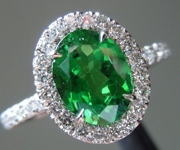 SOLD...Tsavorite Garnet Ring: Precision Cut 1.22ct Tsavorite Garnet Oval Shape Diamond Halo Ring R4186