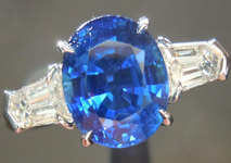 SOLD.....Sapphire and Diamond Ring: Precision Cut 2.58ct Blue Sapphire Cushion Cut Three Stone Ring R4191