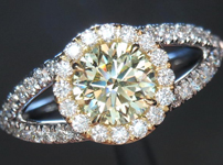 SOLD....Diamond Halo Ring: .71ct Round Brilliant Fancy Light Yellow VVS2 GIA Split Shank R4218