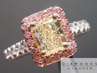 SOLD.......Radiant Diamond in Pink Diamond Halo: .78ct Radiant Cut W-X, Natural Light Yellow VS1 Sparkling Lemonade R4229