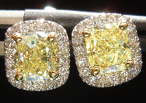 SOLD....Diamond Earrings: 1.54ctw Fancy Light Yellow Cushion Cut Diamond Halo Earrings R4341