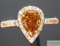 0.87ct Deep Brownish Orange Yellow SI1 Pear Diamond Ring  R4398