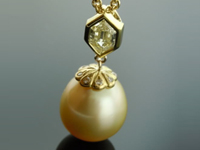 SOLD....Diamond and Pearl Necklace: Bullet Shape Diamond and Cultured South Sea Pearl 18K R3606 