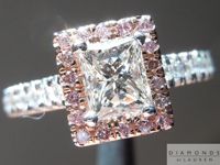 SOLD....Pink Diamond Halo Ring: .70ct Princess Cut J/SI1 GIA Pink Diamond Halo Laser Inscribed R4453