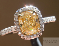 SOLD....Yellow Diamond Halo Ring: 1.17ct Fancy Light Yellow Cushion Cut Diamond Halo Ring R4054