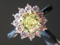 SOLD....Pink Diamond Halo with Yellow Cushion Cut Diamond: .73ct Fancy Intense Yellow VVS2 Cushion Cut GIA Vibrant Color R4532