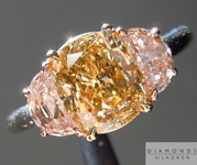 SOLD....Brown and Pink Diamond Ring: 1.51ct Fancy Dark Brownish Yellow SI2 Cushion Cut GIA with Pink Half Moon Side Stones R4516