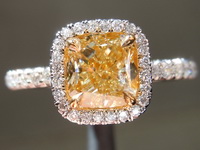 SOLD....Yellow Diamond Ring: 1.10ct Fancy Light Yellow Internally Flawless Cushion Cut GIA R4603