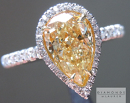 SOLD....Yellow Diamond Ring: 1.42ct Fancy Light Yellow VS2 Pear Shape GIA Single Cut Diamond Halo Ring R4605