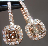 SOLD...2.11cts Orange Brown Cushion Cut Diamond Earrings R4702