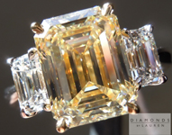SOLD...Yellow Diamond Ring: 3.40ct Fancy Light Yellow VS1 Emerald Cut GIA Three Stone Ring R4939