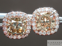 SOLD... 2.14cts Yellow-Brown Cushion Cut Diamond Earrings R4968