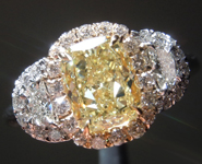 SOLD.... Yellow Diamond Ring: 1.36ct Fancy Light Yellow VVS2 Cushion Cut GIA Three Stone Halo R4986